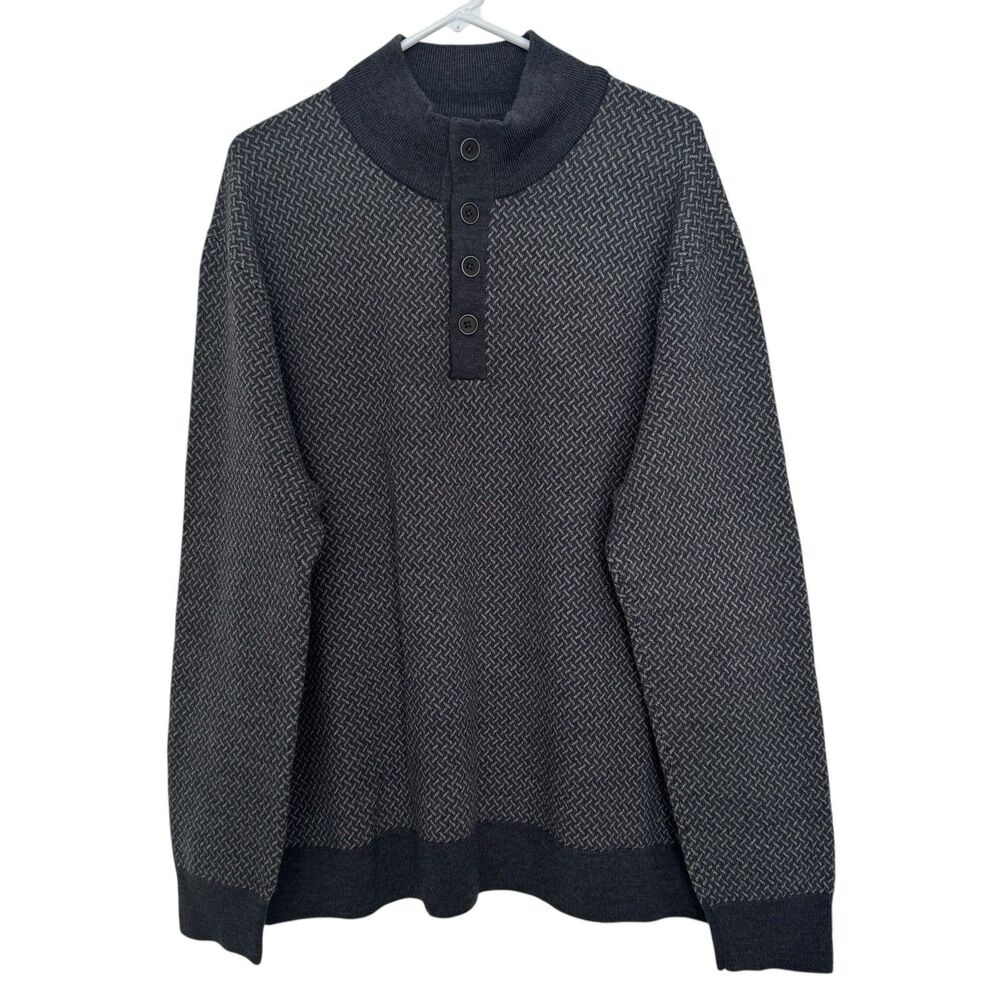 Untuckit Sweater Mens XXL 1/4 Button 100% Fine Merino Wool Sorensen Cross Stitch